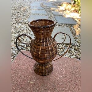 Bohemian Handmade Wicker Vase | Vintage Rattan Vase for Dried Florals |